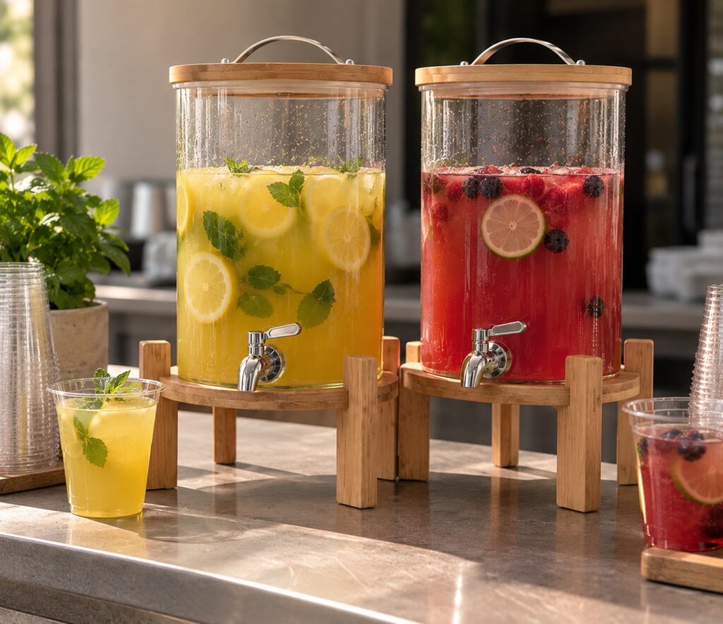 Erfrischungsstation mit Zitrus- und Beerendrinks