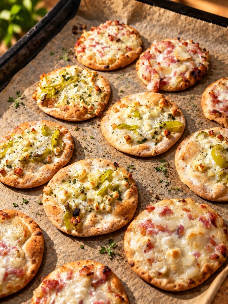 Rustikale Mini-Flammkuchen vom Blech